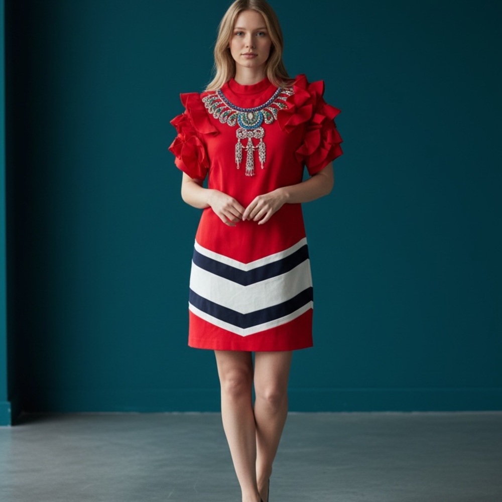 Elegant Red Ruffle Dress